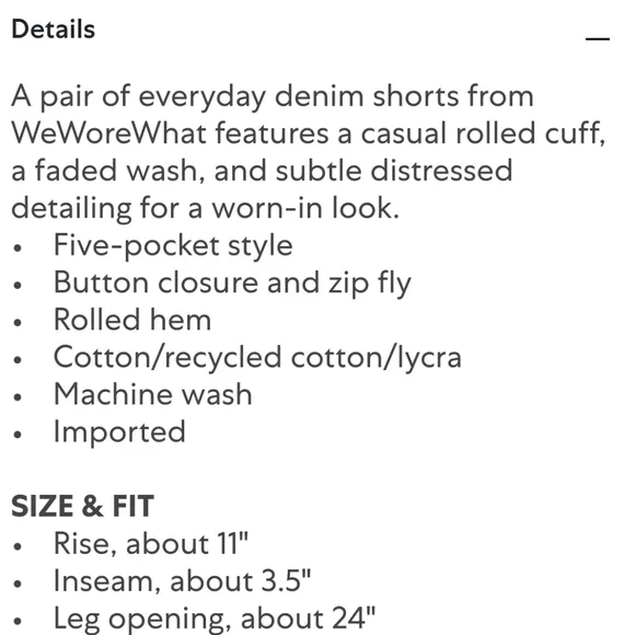 New WeWoreWhat Rolled Shorty Size 25