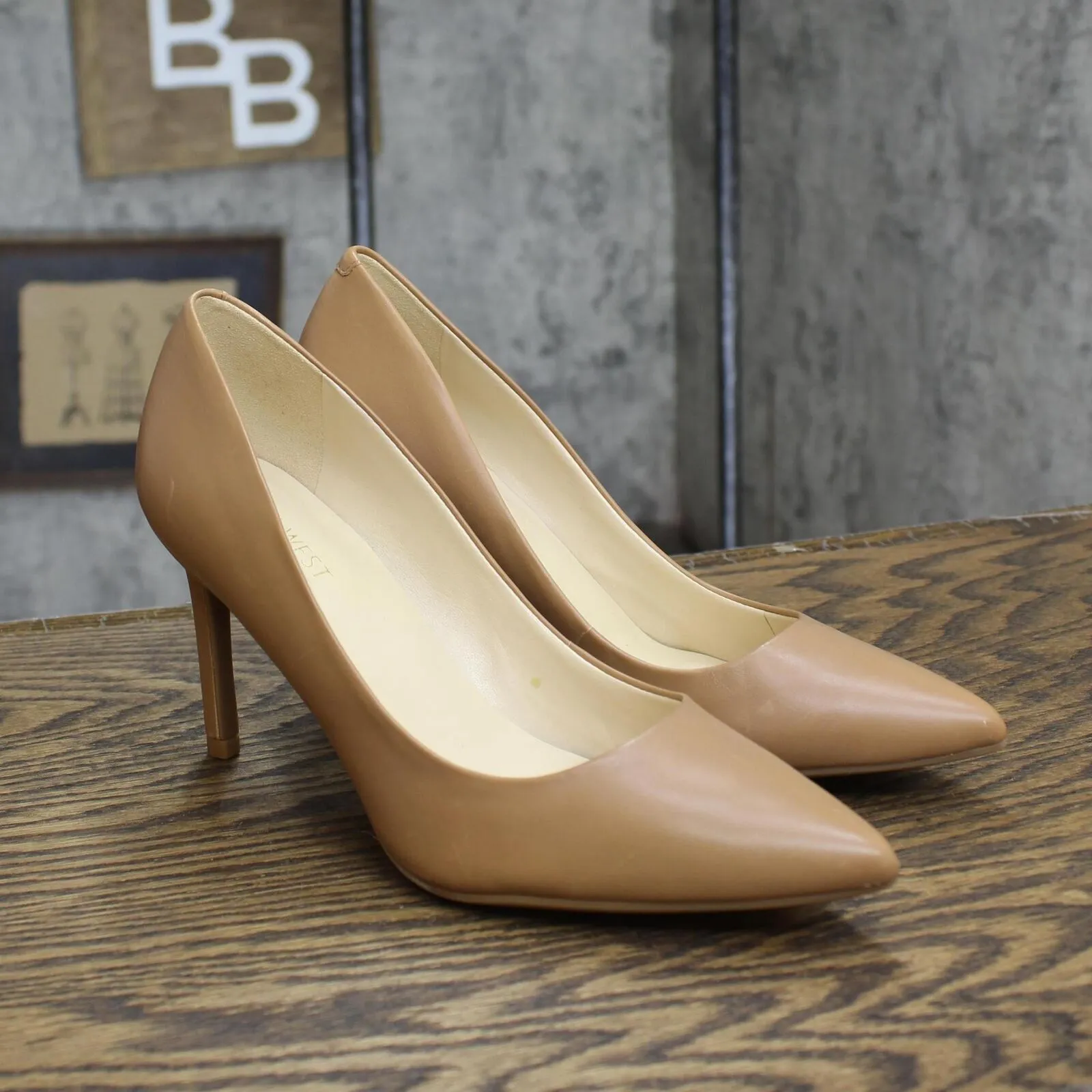 Nine West Women's Stiletto Heels Etta Pumps ETTANUDE Tan Brown 6.5M