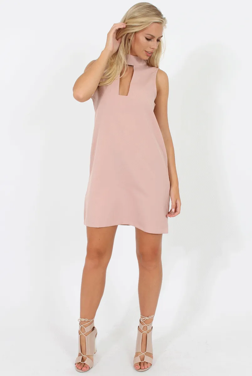 Nude High Neck Cut Out Dress - Nancy