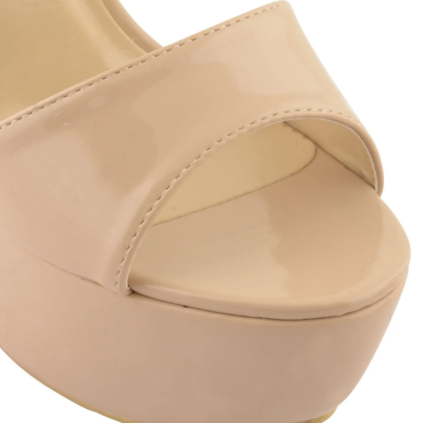 Nude Patent Cross Over Strap Platform Heels - Martha