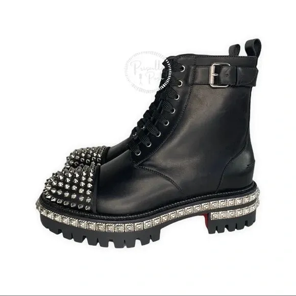 NWT CHRISTIAN LOUBOUTIN King Street Spike Combat Boot In Black/ Silver Spikes