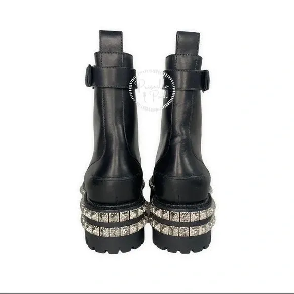 NWT CHRISTIAN LOUBOUTIN King Street Spike Combat Boot In Black/ Silver Spikes