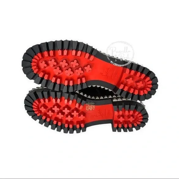 NWT CHRISTIAN LOUBOUTIN King Street Spike Combat Boot In Black/ Silver Spikes