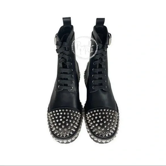NWT CHRISTIAN LOUBOUTIN King Street Spike Combat Boot In Black/ Silver Spikes