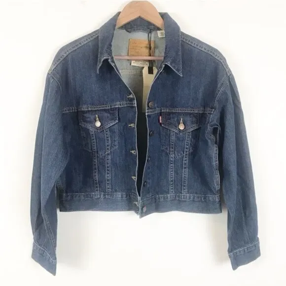 NWT Levi’s Pleat Sleeve Cropped Trucker Denim Jacket Size XS