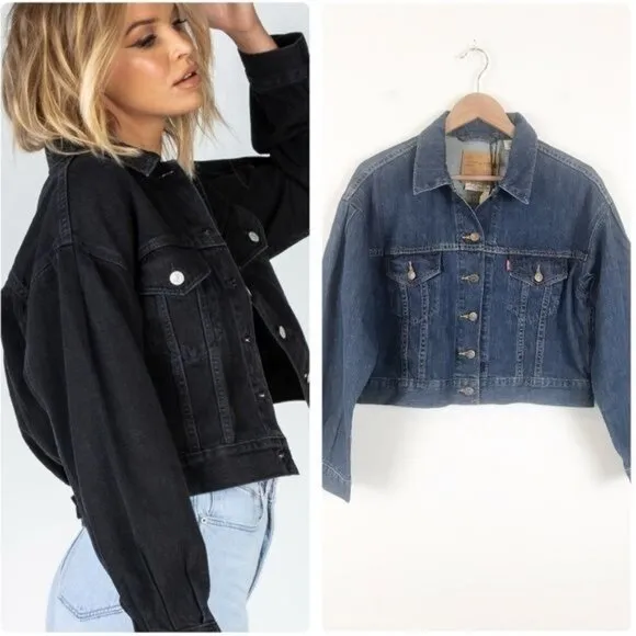 NWT Levi’s Pleat Sleeve Cropped Trucker Denim Jacket Size XS