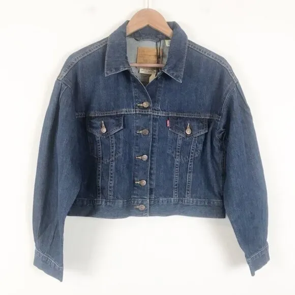 NWT Levi’s Pleat Sleeve Cropped Trucker Denim Jacket Size XS