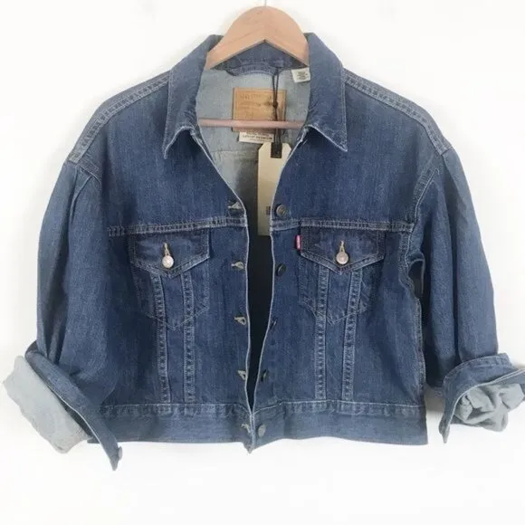 NWT Levi’s Pleat Sleeve Cropped Trucker Denim Jacket Size XS