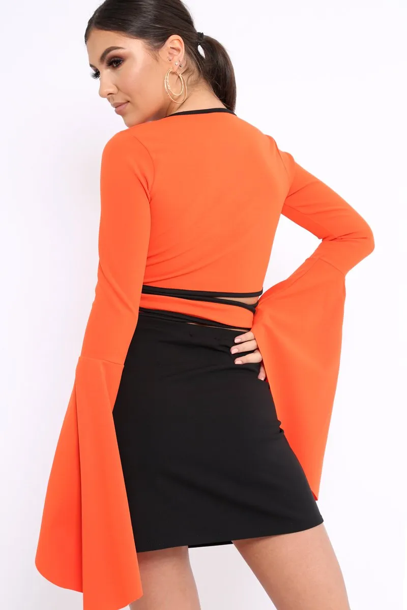 Orange Contrast Trim Tie Front Crop Top - Jaxy