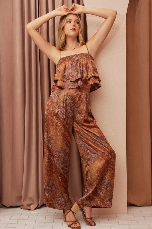 Paisley Patchwork Print Satin Wide Leg Pants