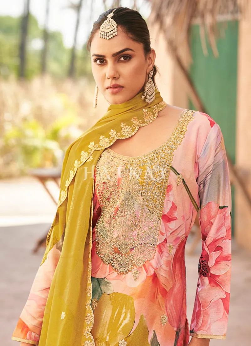 Peach Embroidery Pakistani Pant Suit