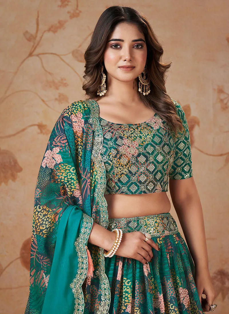 Peacock Green Sequence Embroidery Georgette Lehenga Choli