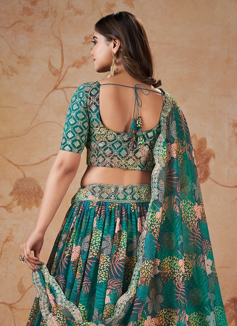 Peacock Green Sequence Embroidery Georgette Lehenga Choli