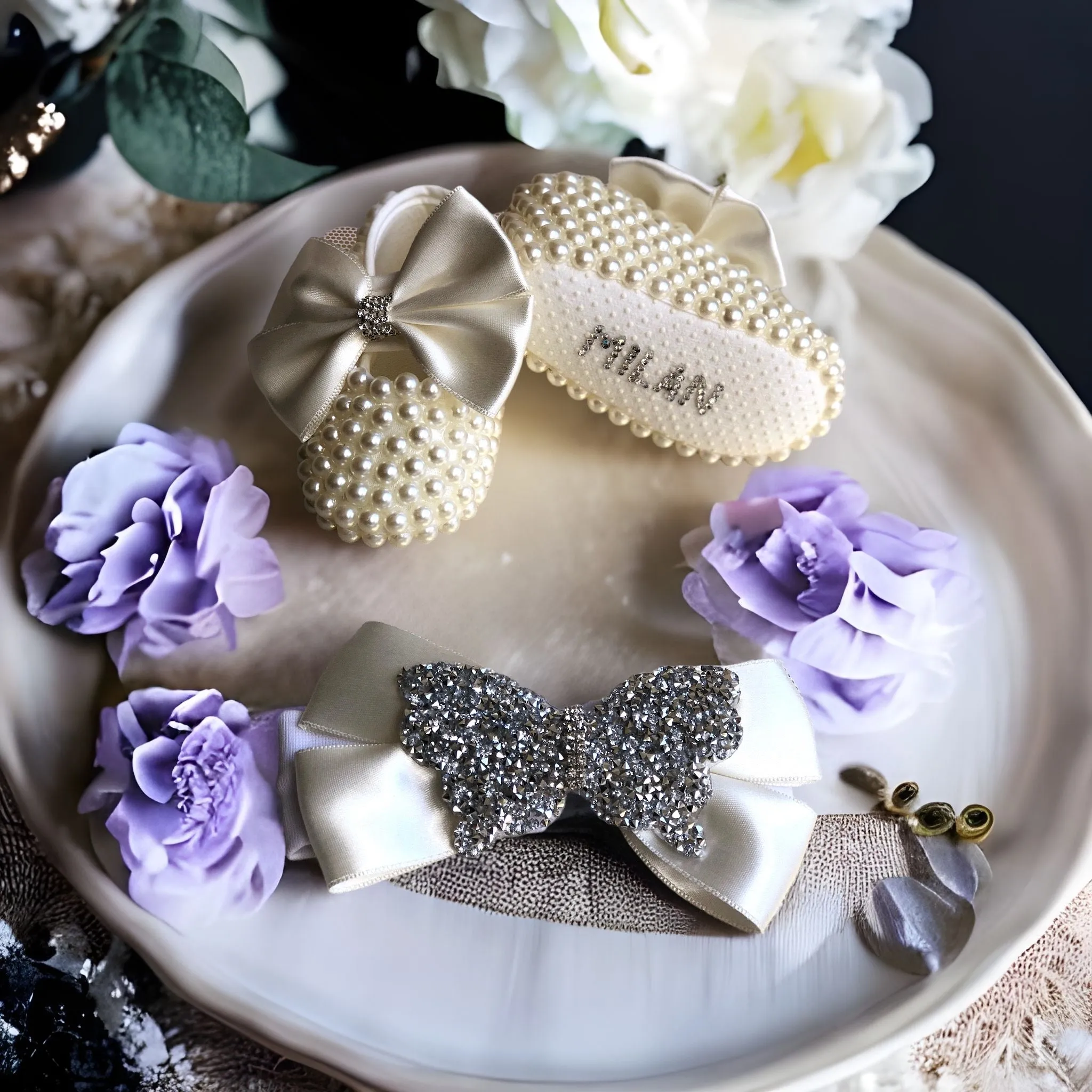 Pearl Baby Shoes and Headband