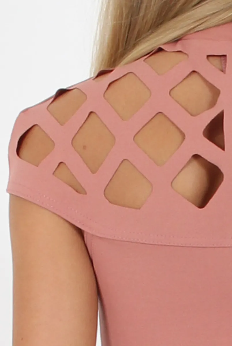 Pink Cage High Neck Bodycon Dress- Kade
