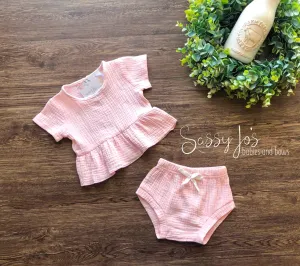 Pink Muslin Shirt and Bloomers Set
