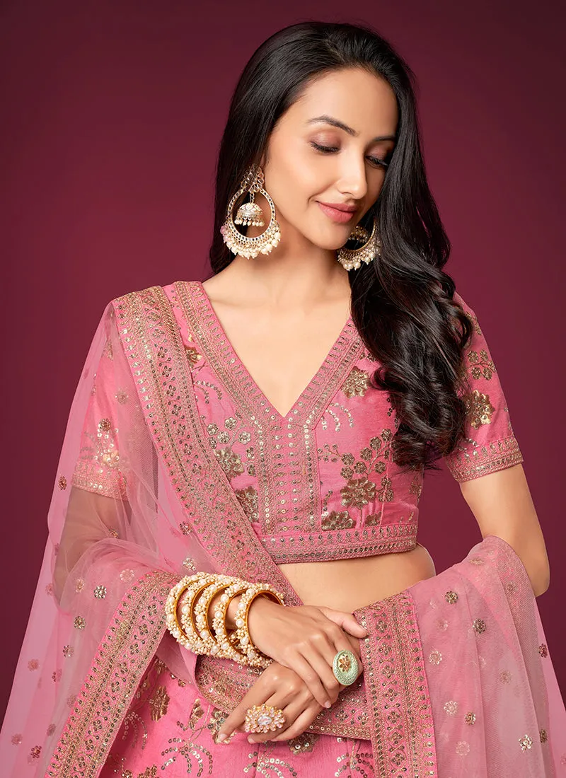 Pink Sequence Embroidery Festive Lehenga Choli