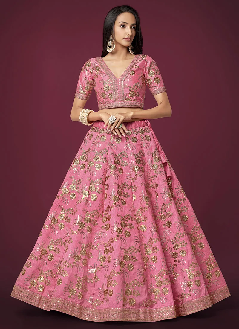 Pink Sequence Embroidery Festive Lehenga Choli