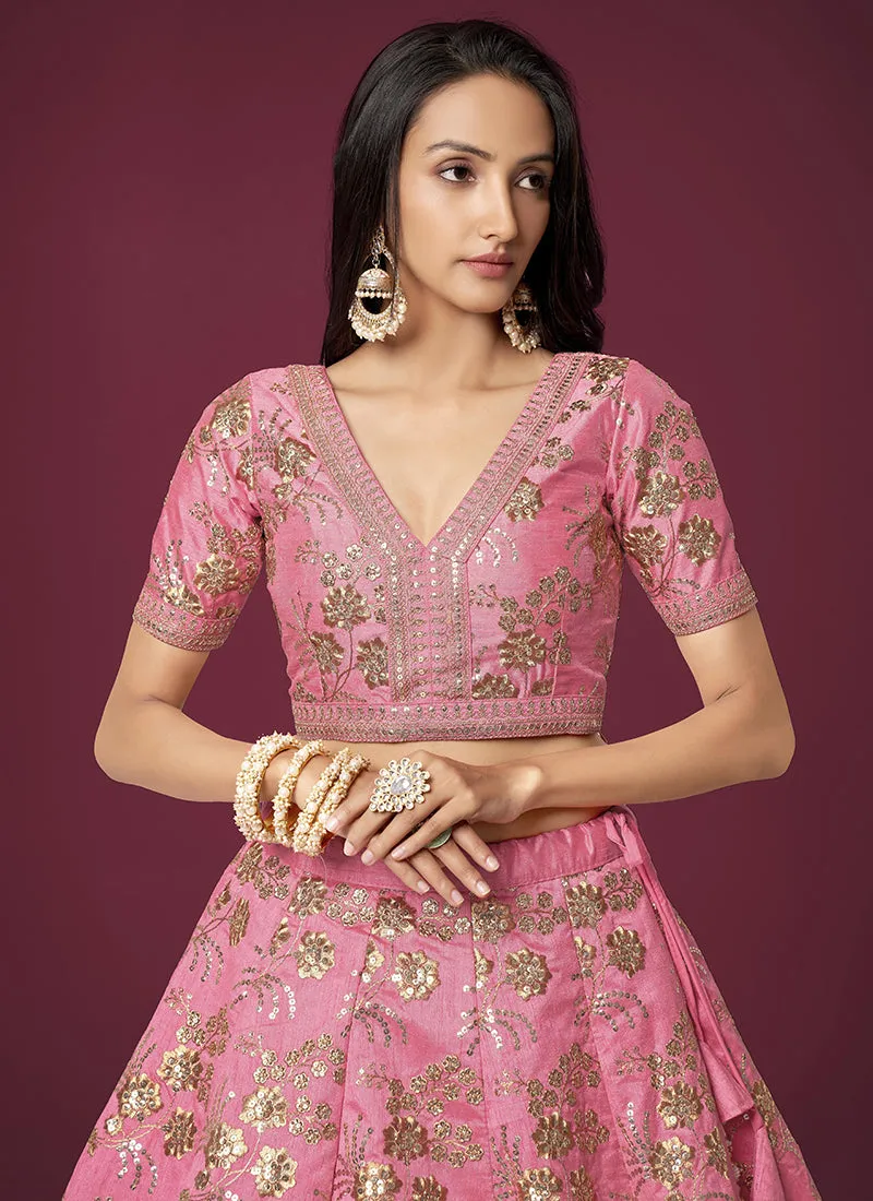 Pink Sequence Embroidery Festive Lehenga Choli