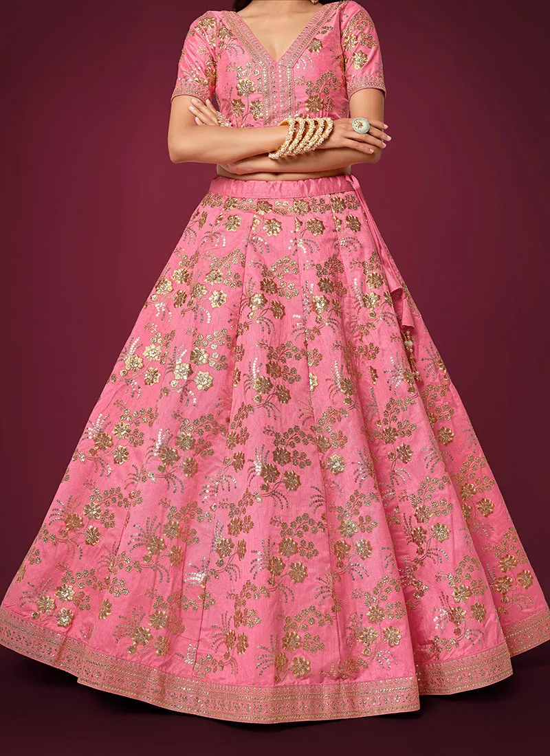 Pink Sequence Embroidery Festive Lehenga Choli