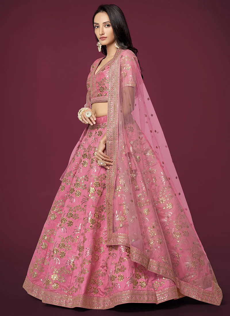 Pink Sequence Embroidery Festive Lehenga Choli
