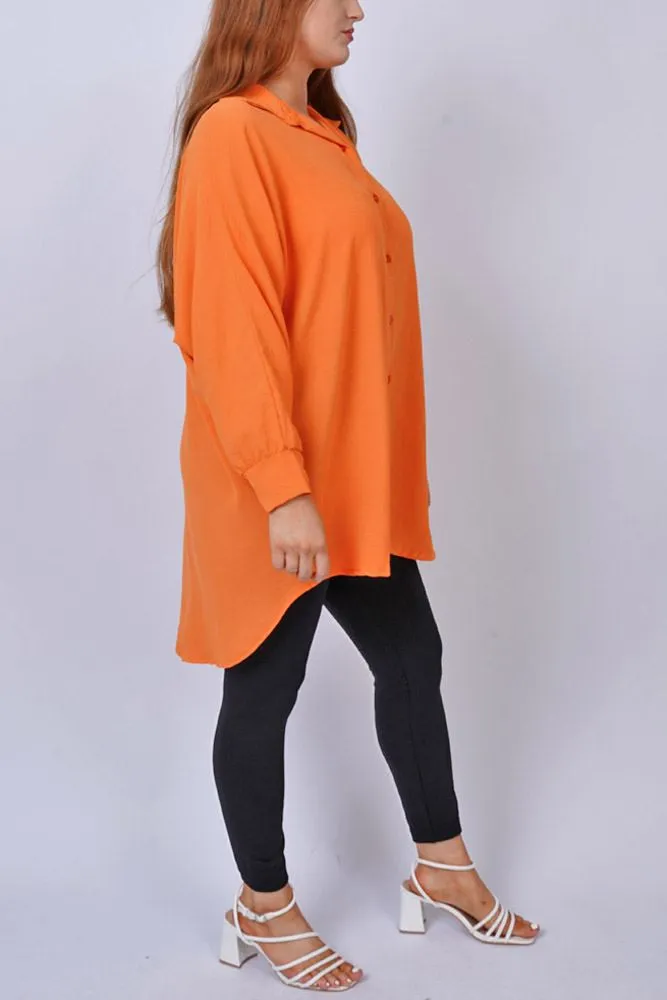 Plain Button Up Dipped Hem Shirt