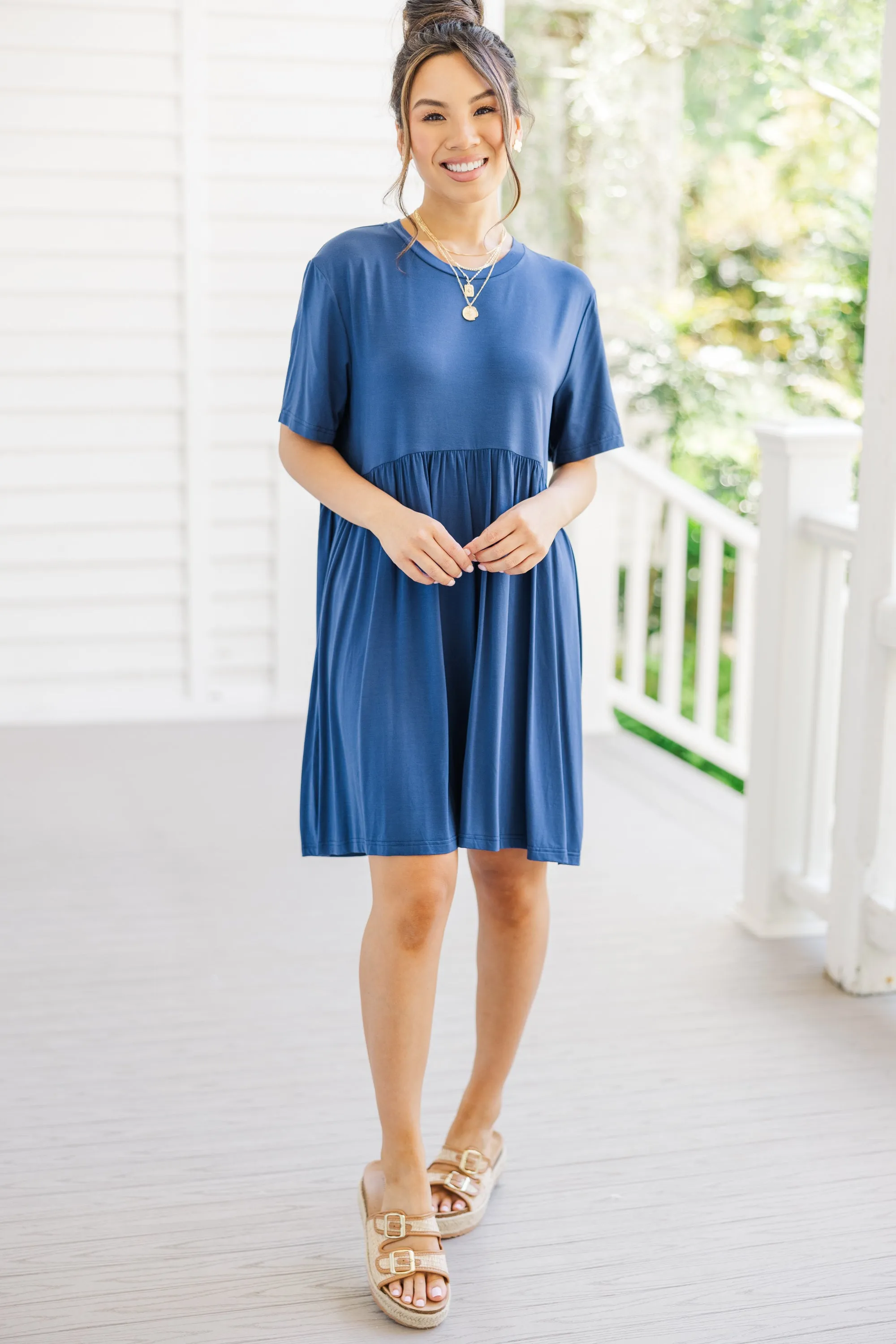 Play On Navy Blue Babydoll Dress