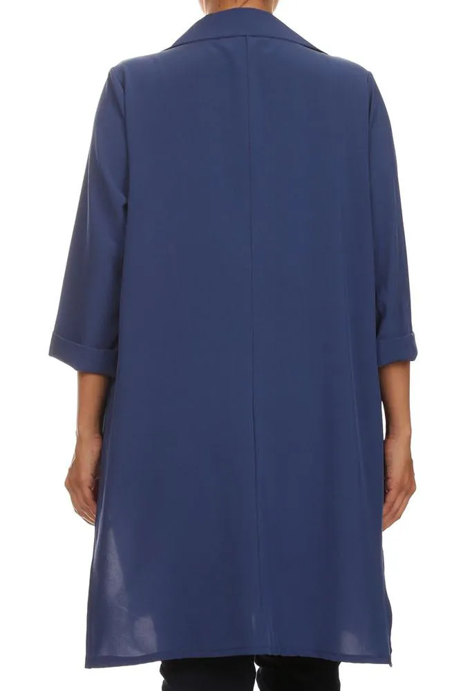 Plus Size In Town Sheer Split Sides Blue Jacket
