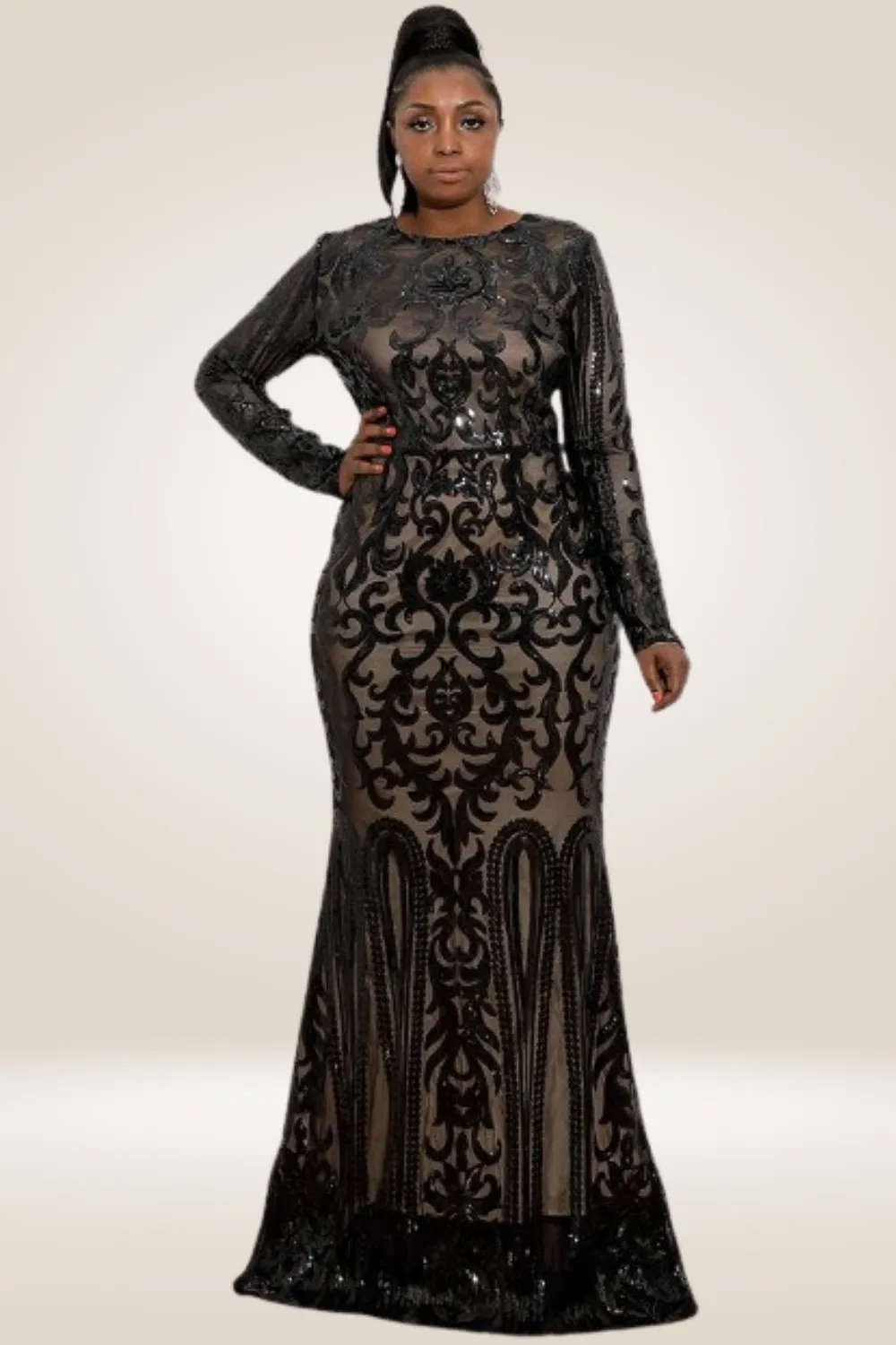 Plus Size Maxi Black Sequin Dress