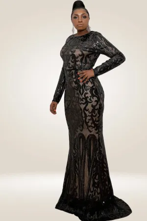 Plus Size Maxi Black Sequin Dress