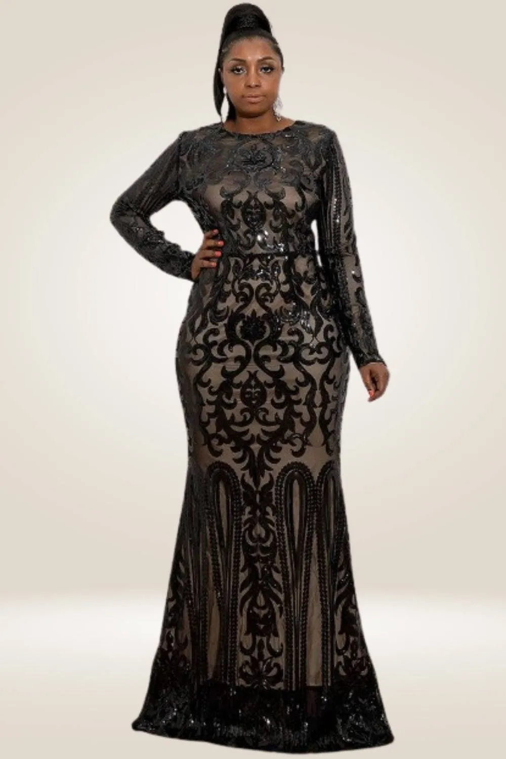 Plus Size Maxi Black Sequin Dress