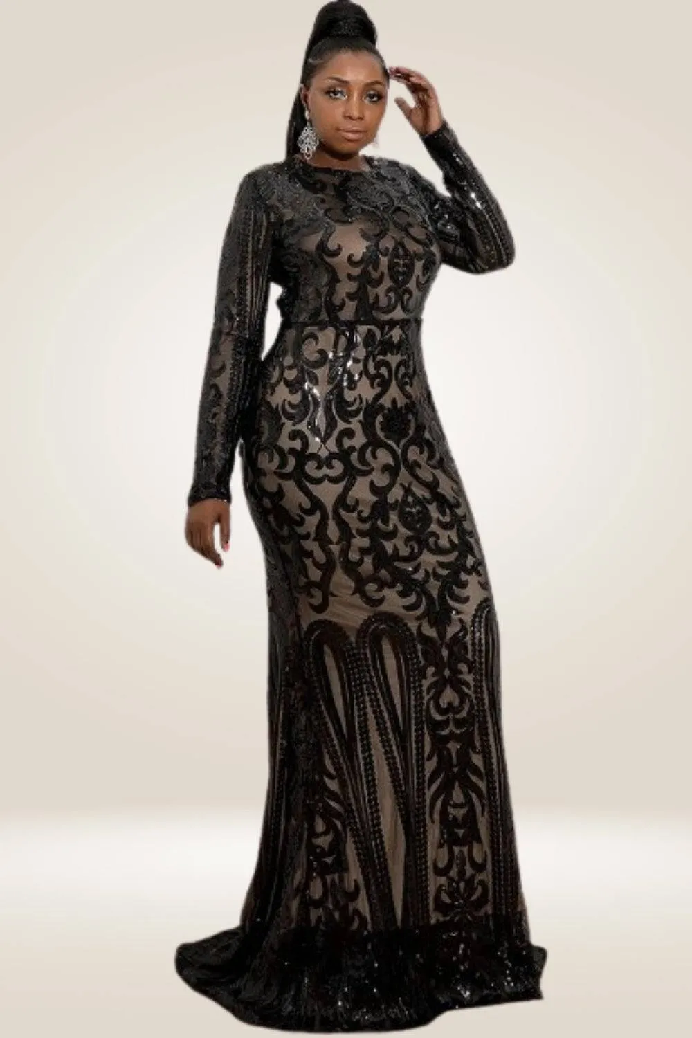 Plus Size Maxi Black Sequin Dress
