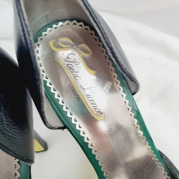 Poetic License Retro Leather Heel Stiletto Flower Green Black size.EU 39
