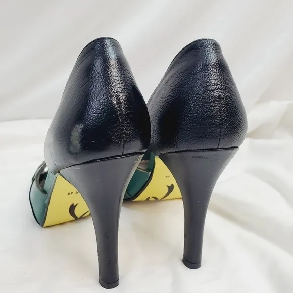 Poetic License Retro Leather Heel Stiletto Flower Green Black size.EU 39