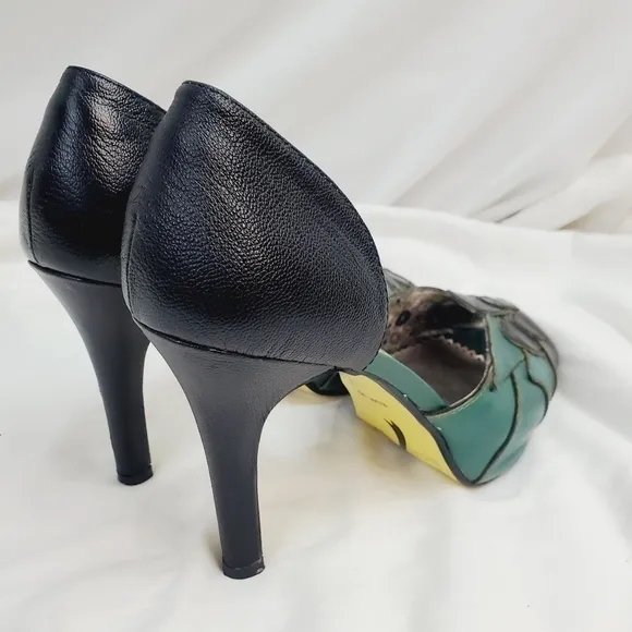 Poetic License Retro Leather Heel Stiletto Flower Green Black size.EU 39