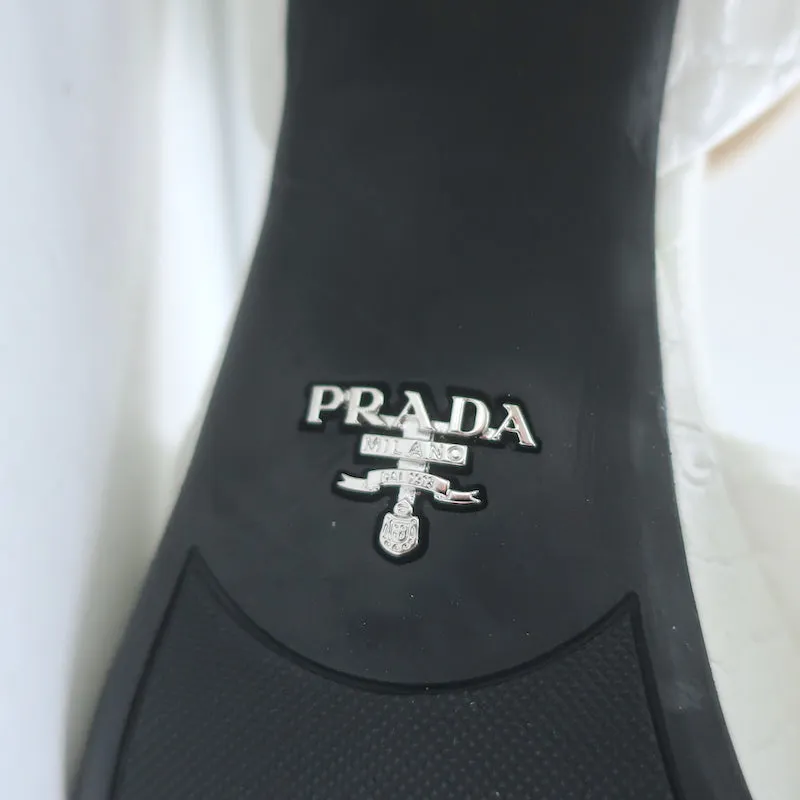 Prada Crocodile Print Crisscross Platform Sandals White Patent Leather Size 38