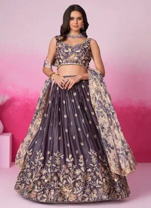 Purple Sequence Embroidery Printed Lehenga Choli