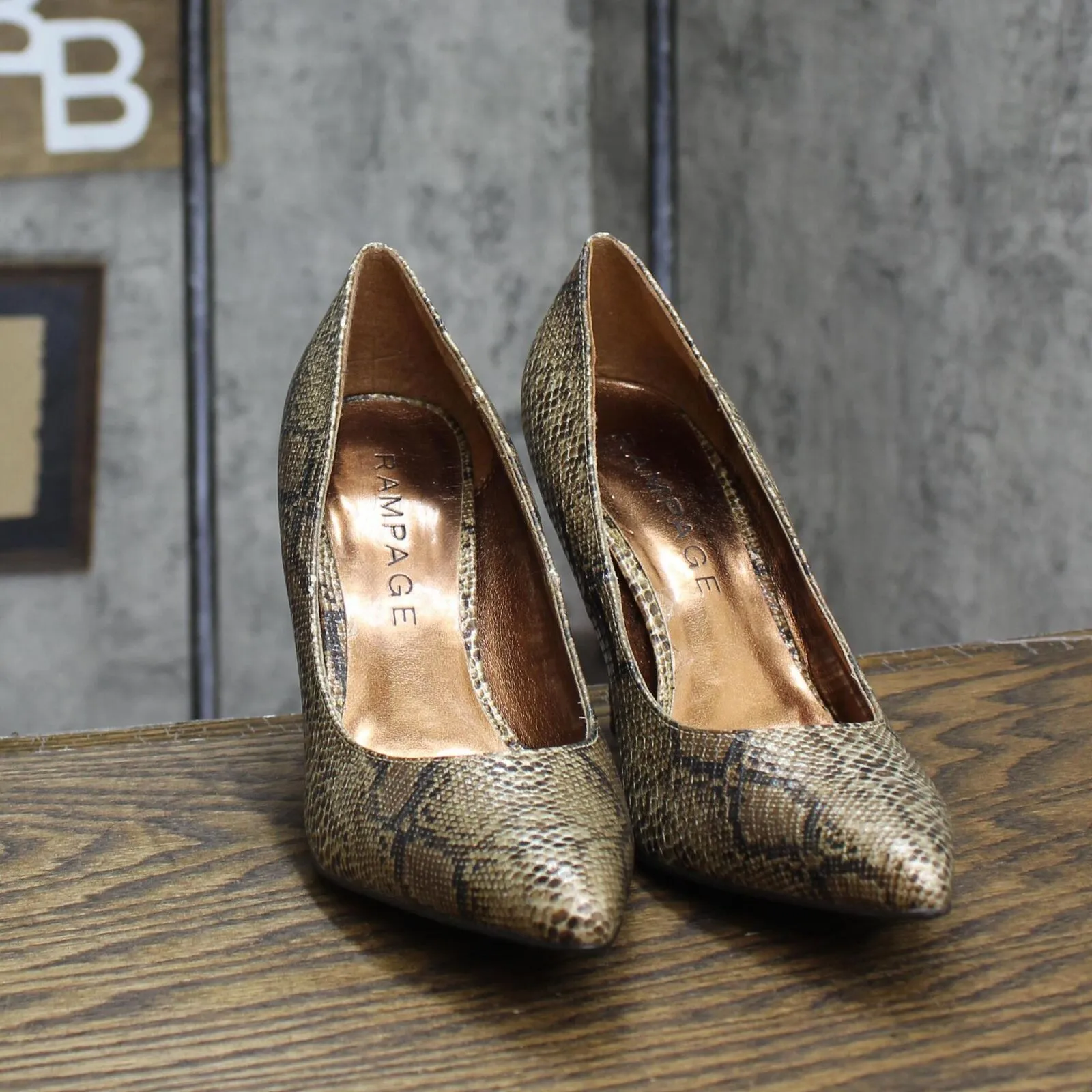 Rampage Womens Stiletto Foil Nicki Heels 1673c020d3dfbe Brown Snake Print 6M