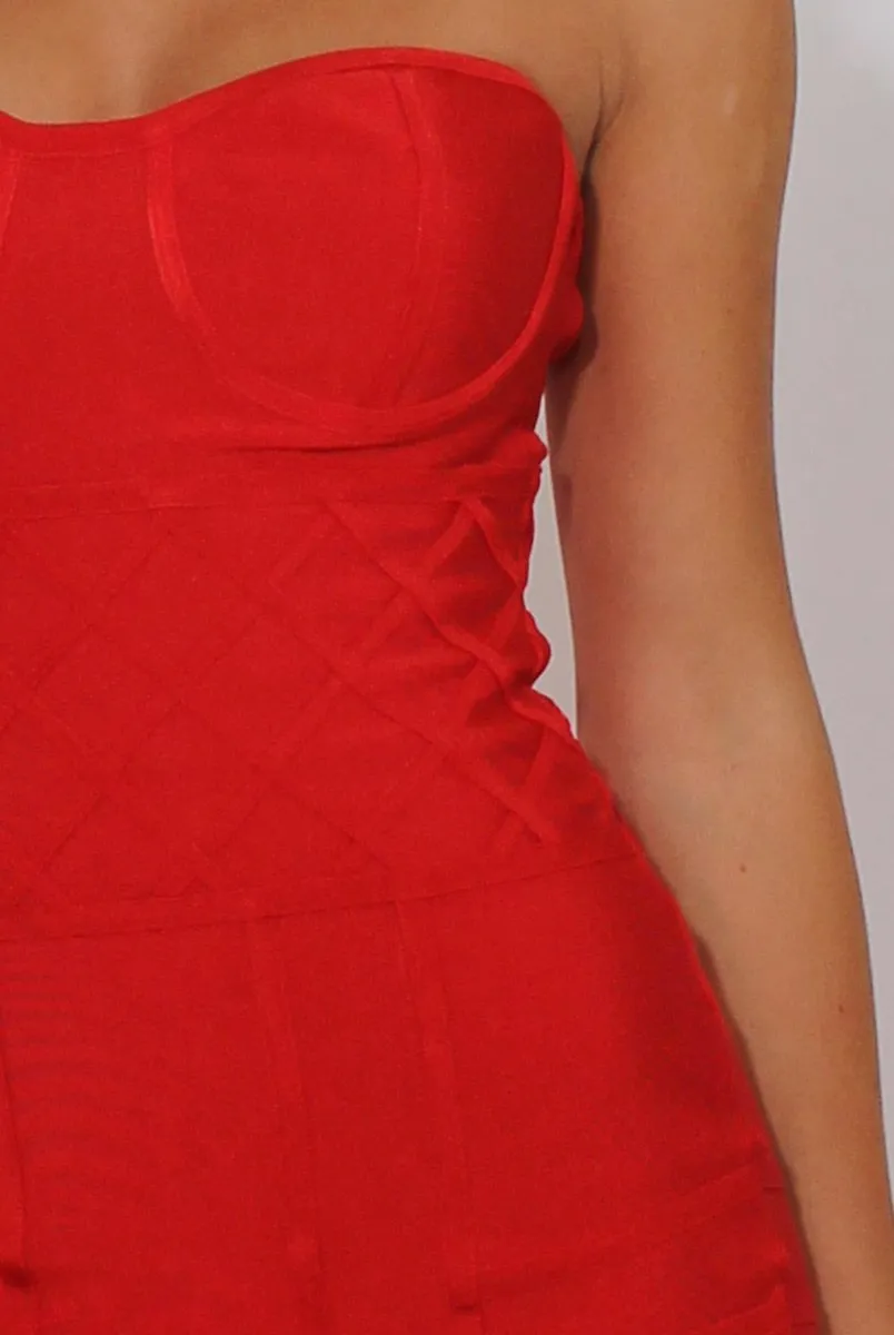 Red Bandage Bandeau Mini Dress - Cherise