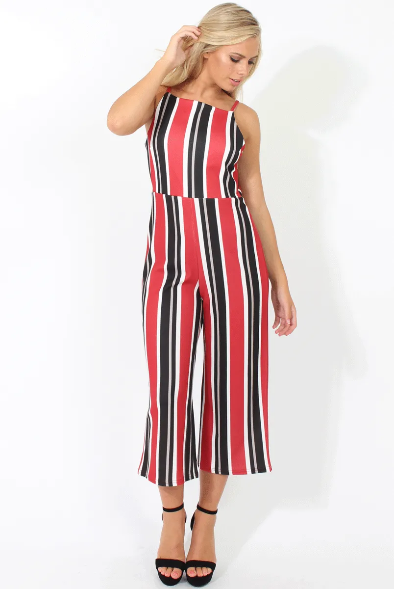 Red Striped Culotte Jumpsuit - Beatrix