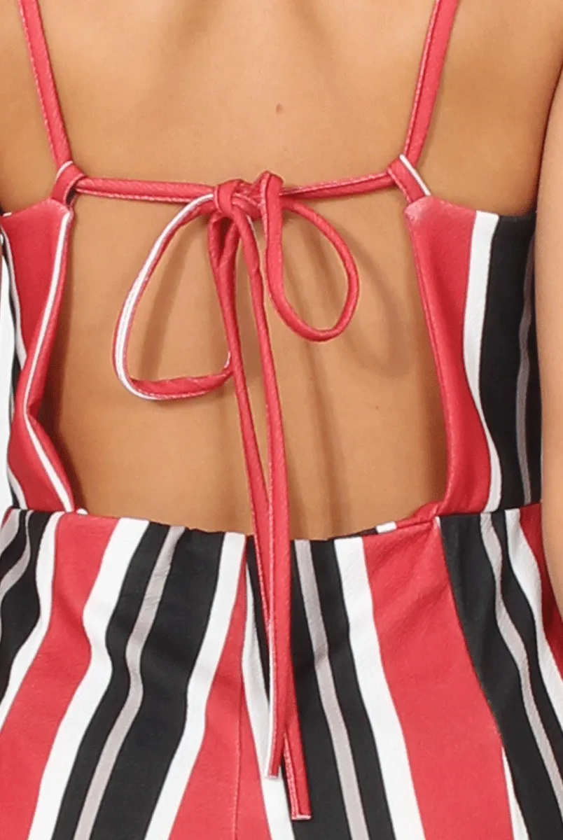 Red Striped Culotte Jumpsuit - Beatrix