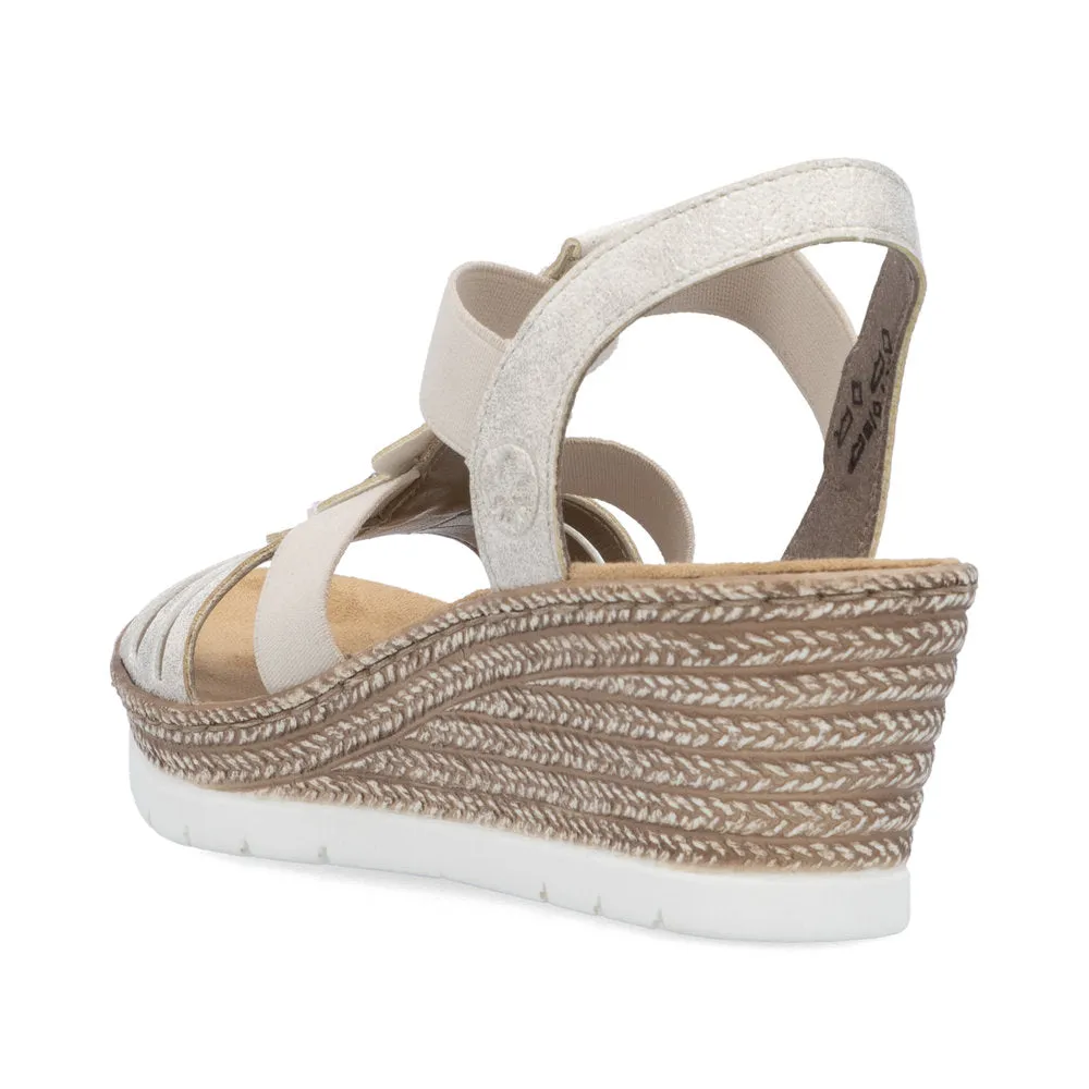 Rieker Wedge Beaded Sandal Beige Gold