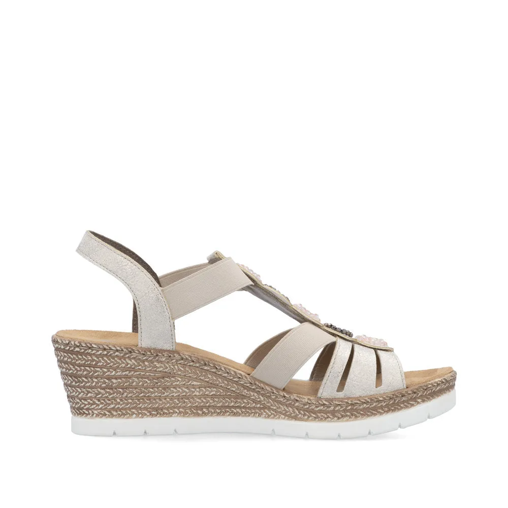 Rieker Wedge Beaded Sandal Beige Gold