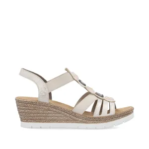 Rieker Wedge Beaded Sandal Beige Gold