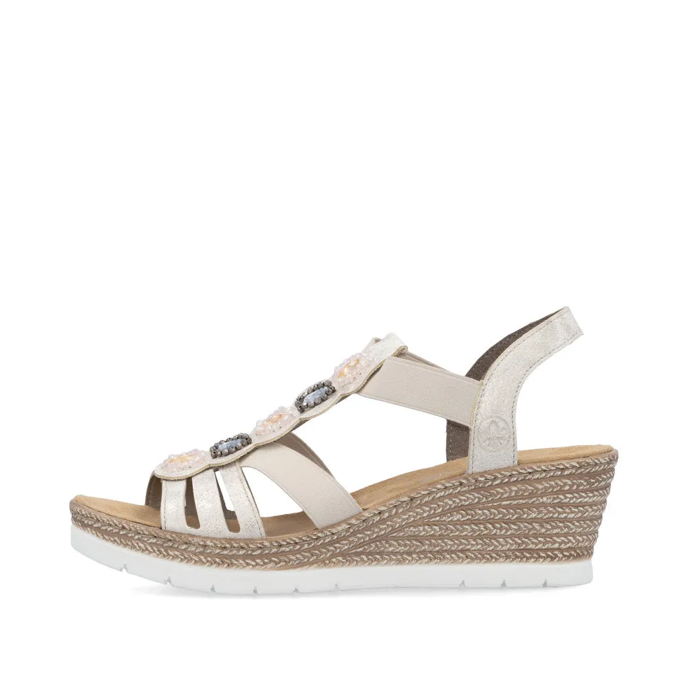 Rieker Wedge Beaded Sandal Beige Gold