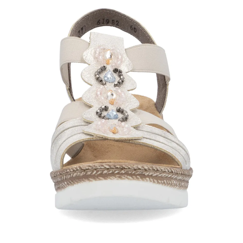 Rieker Wedge Beaded Sandal Beige Gold