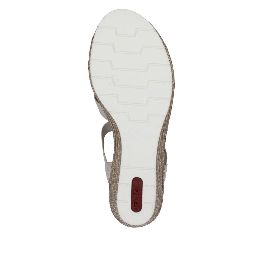 Rieker Wedge Beaded Sandal Beige Gold