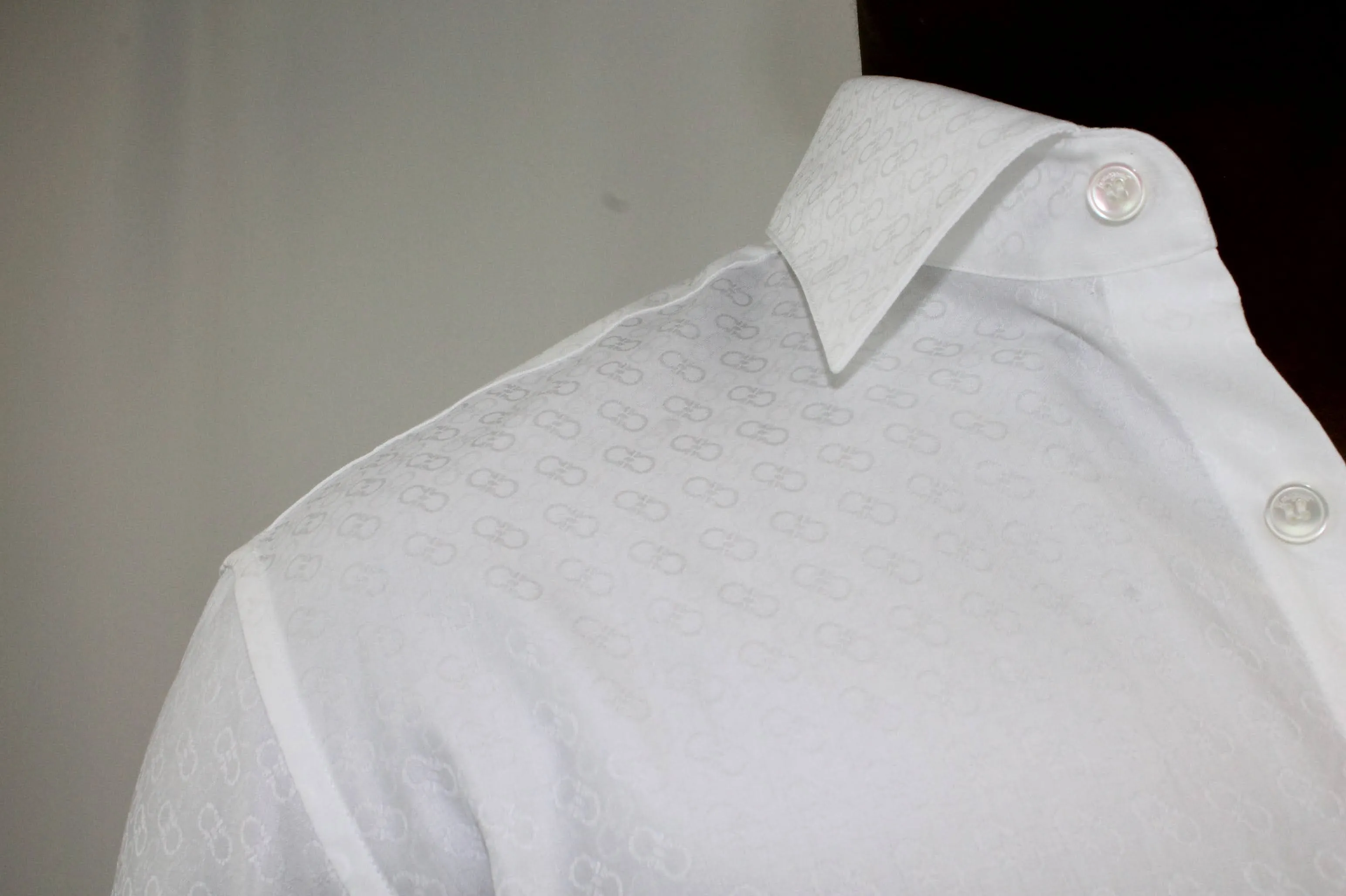 Salvatore Ferragamo Tonal Gancini Print Men's Button-Down Shirt in White