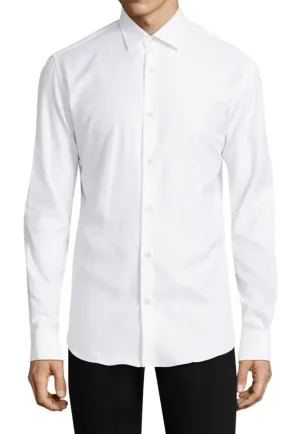 Salvatore Ferragamo Tonal Gancini Print Men's Button-Down Shirt in White
