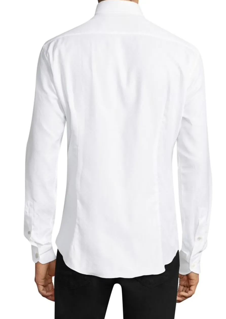 Salvatore Ferragamo Tonal Gancini Print Men's Button-Down Shirt in White